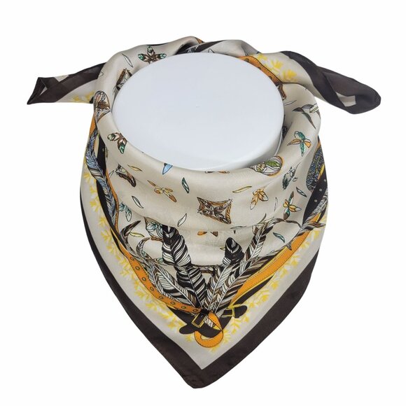 ⭐Luxury Elegant Bandana Silky Square Scarf Beige Floral Versatile Soft Luxurious - Picture 2 of 6
